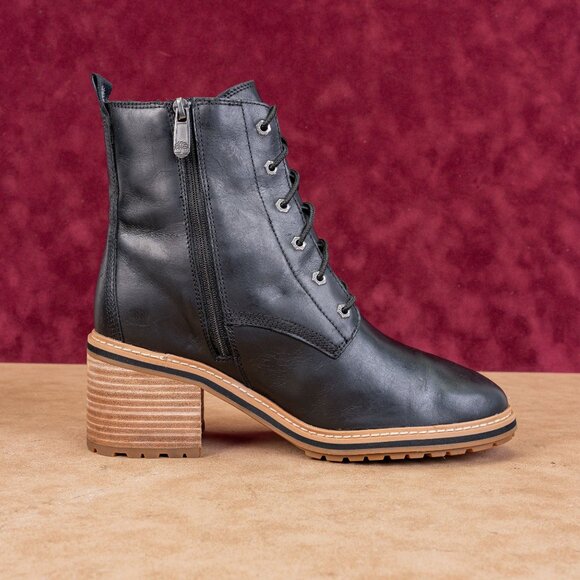 Timberland Women Sienna Black Leather Zip Lace Lug Combat Ankle Boots sz 9.5 - Picture 8 of 8